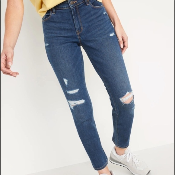 Old Navy Power Straight Distressed Jeans 8 Jeans for Boots Closet Staple Winter - Picture 1 of 16